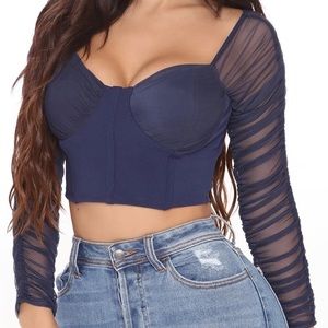 Fashion Nova A Sheer Mesh Crop Top - Navy